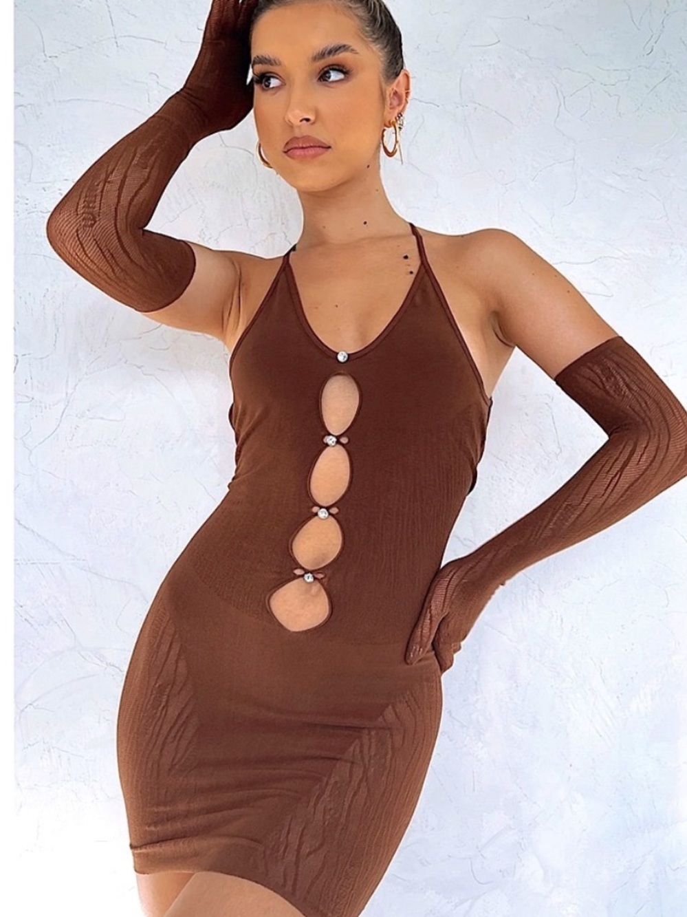 NWT link up mini dress chocolate (gloves not included)